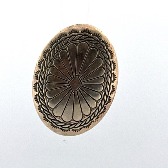 Estate Sterling Silver 925 Oval Stamped Concho Design Brooch Pin 42.8mm 9g - Picture 1 of 8
